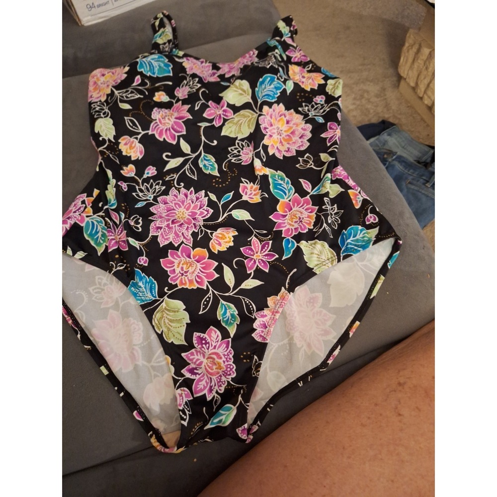 Modest Womens 20W Black‎ 1 Piece Floral Bathing Suit - Islander 023